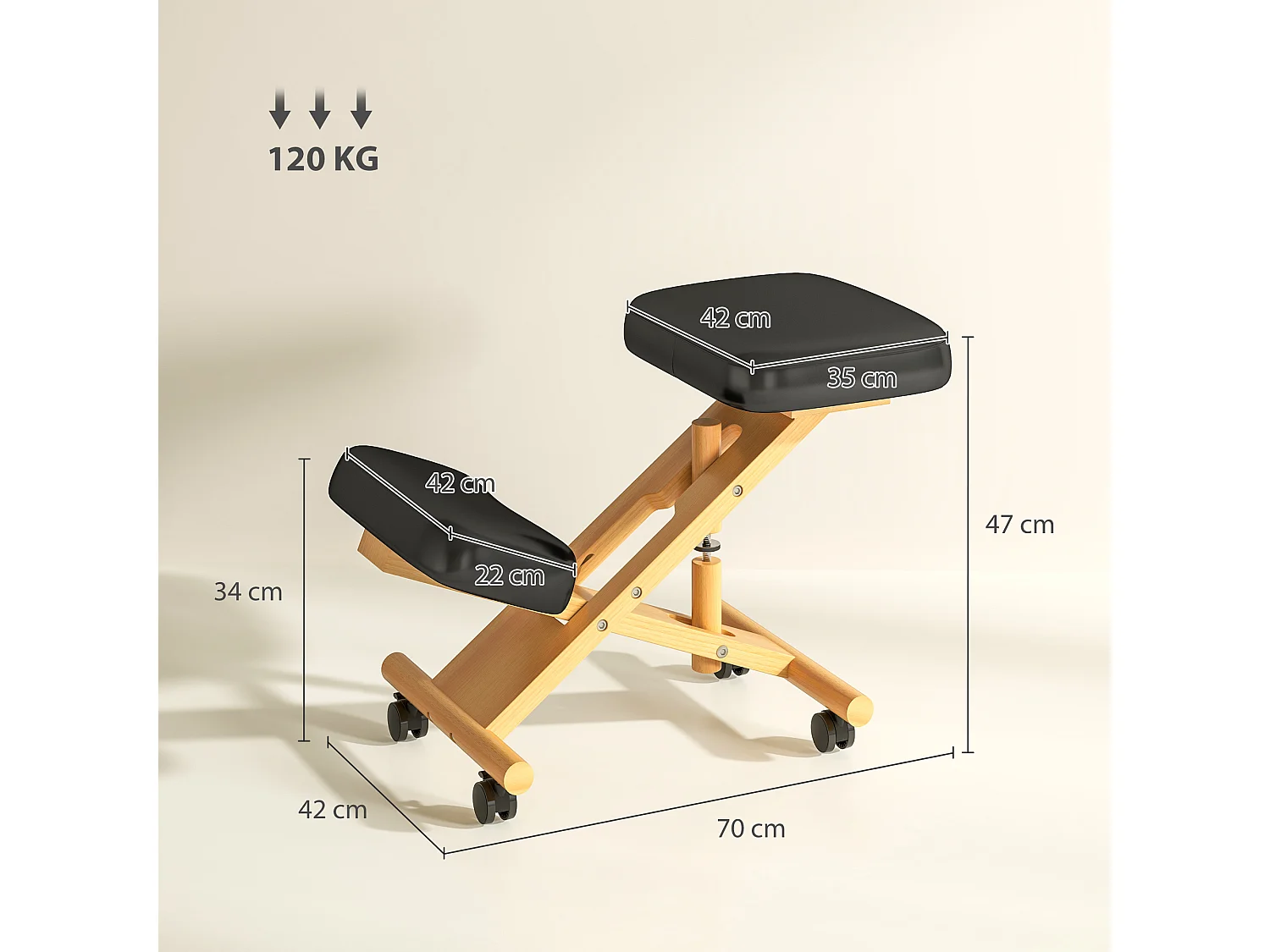 Sedia posturale con inginocchiatoio e altezza regolabile nero