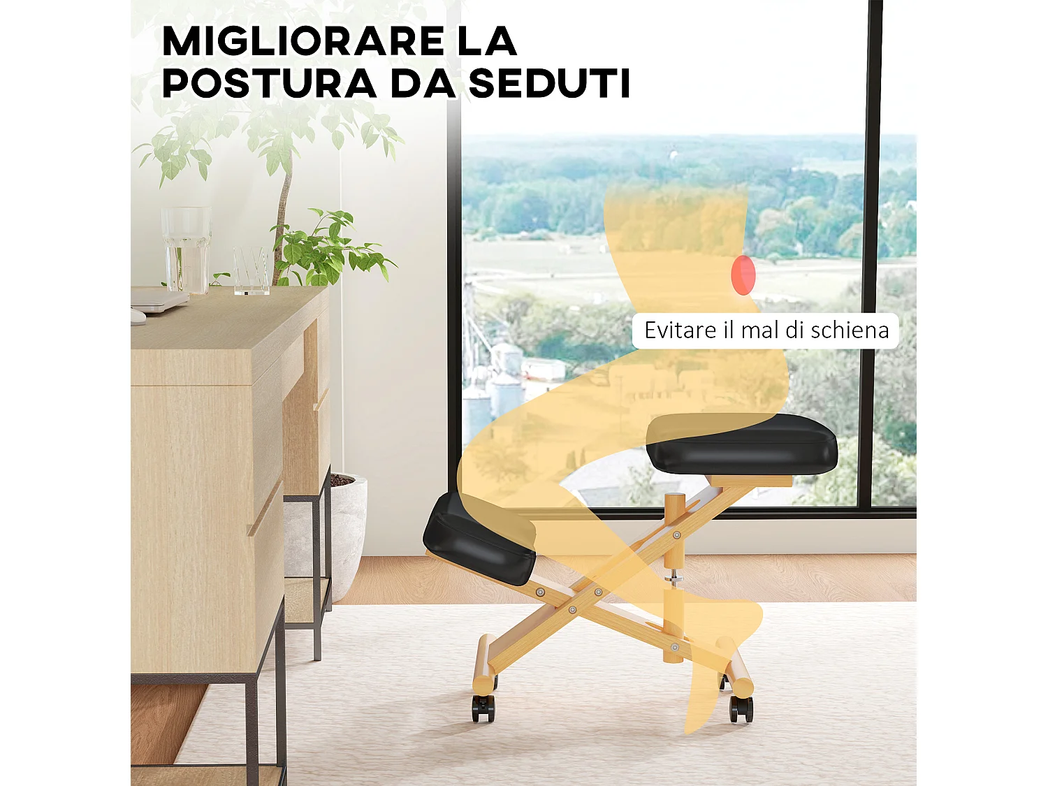 Sedia posturale con inginocchiatoio e altezza regolabile nero