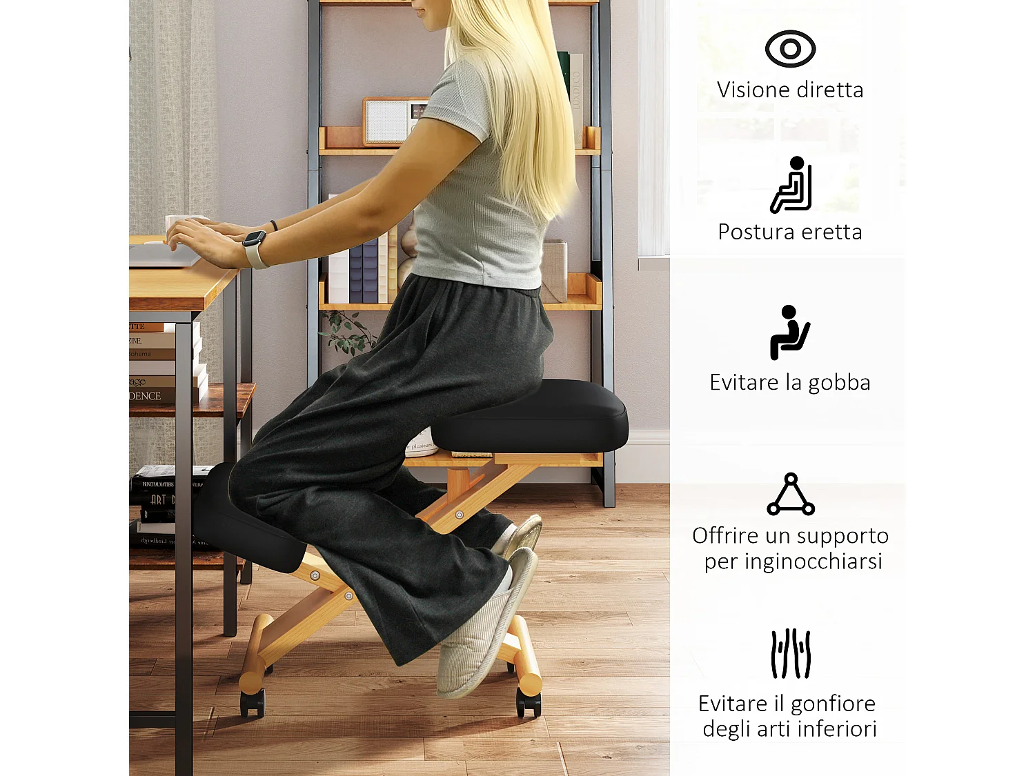Sedia posturale con inginocchiatoio e altezza regolabile nero