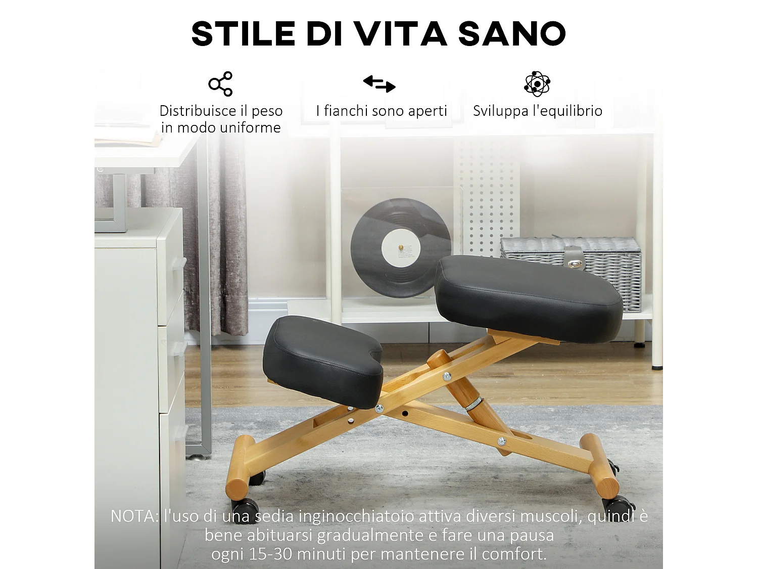 Sedia posturale con inginocchiatoio e altezza regolabile nero