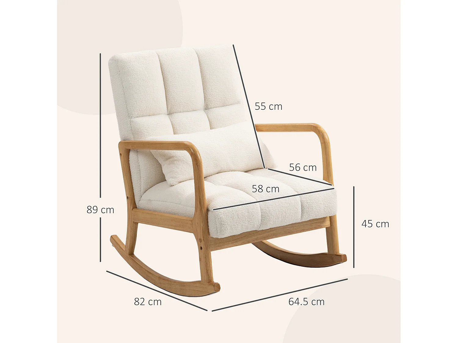 Poltrona a dondolo con cuscino lombare in tessuto sherpa bianco