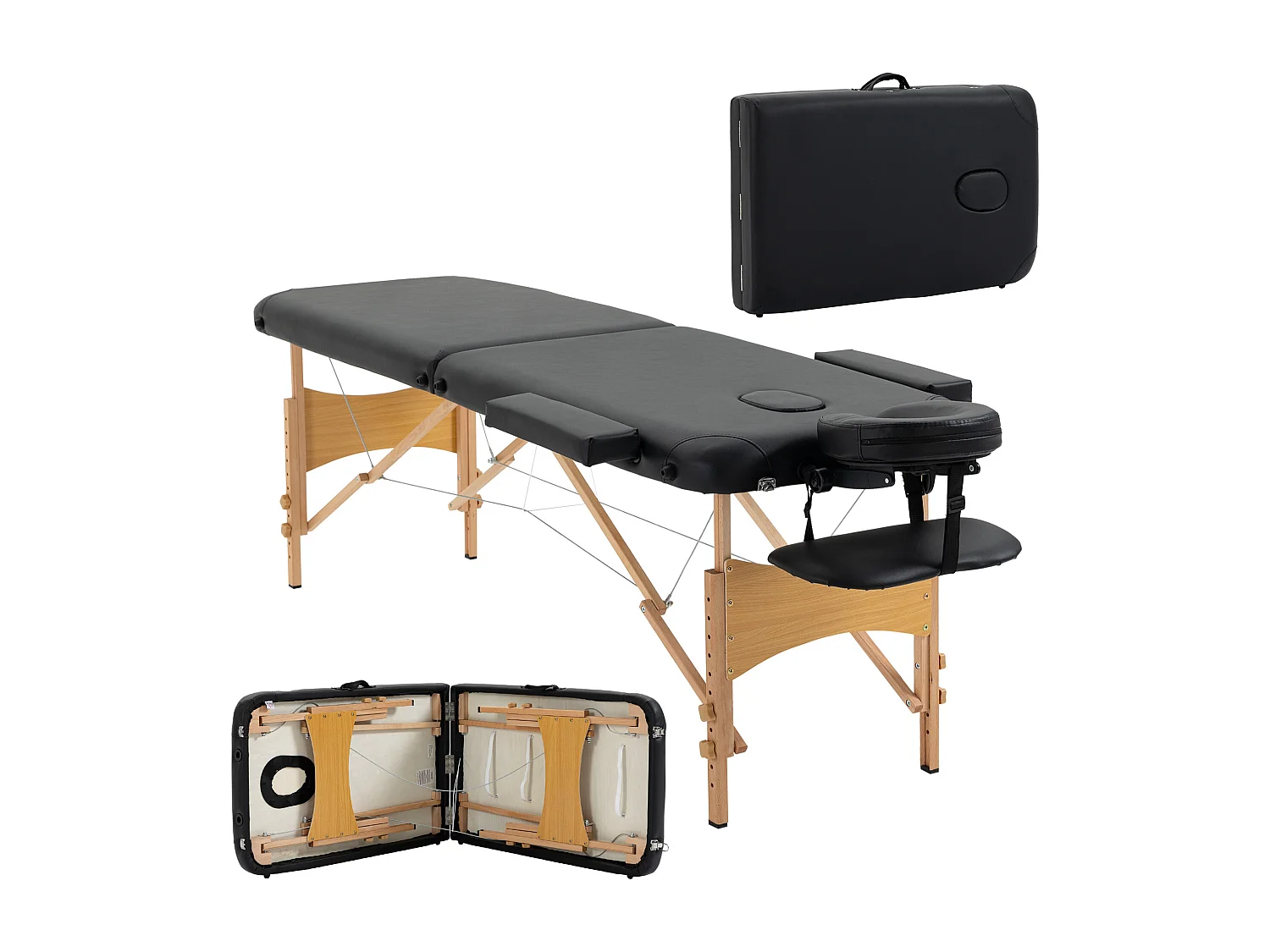 Lettino per massaggio pieghevole con altezza regolabile nero