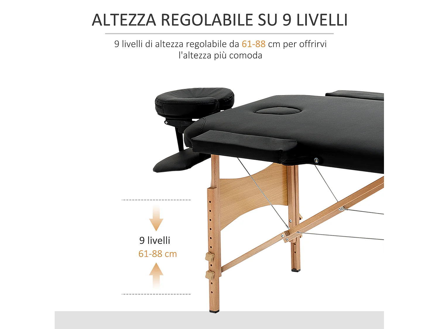 Lettino per massaggio pieghevole con altezza regolabile nero