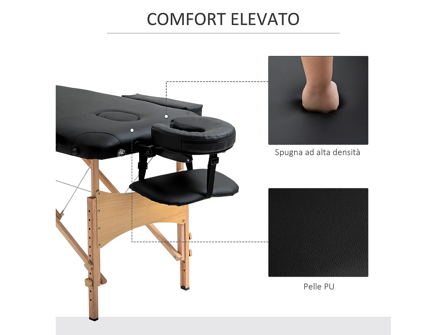 Lettino per massaggio pieghevole con altezza regolabile nero