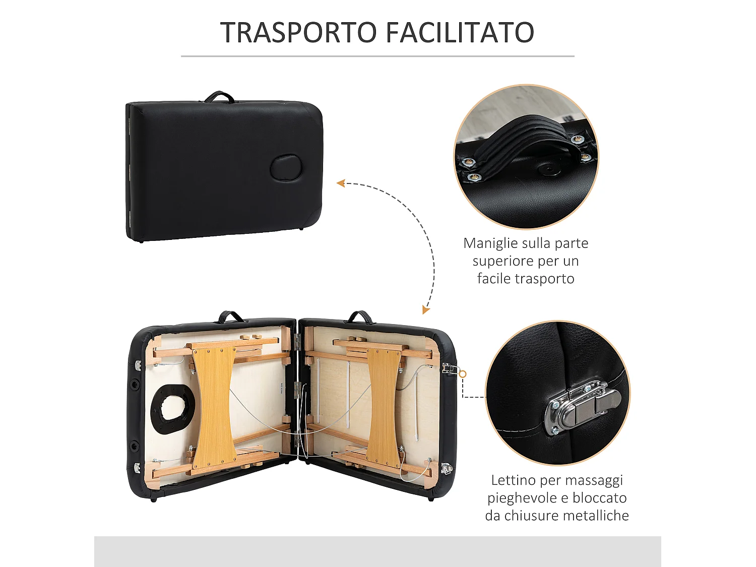 Lettino per massaggio pieghevole con altezza regolabile nero