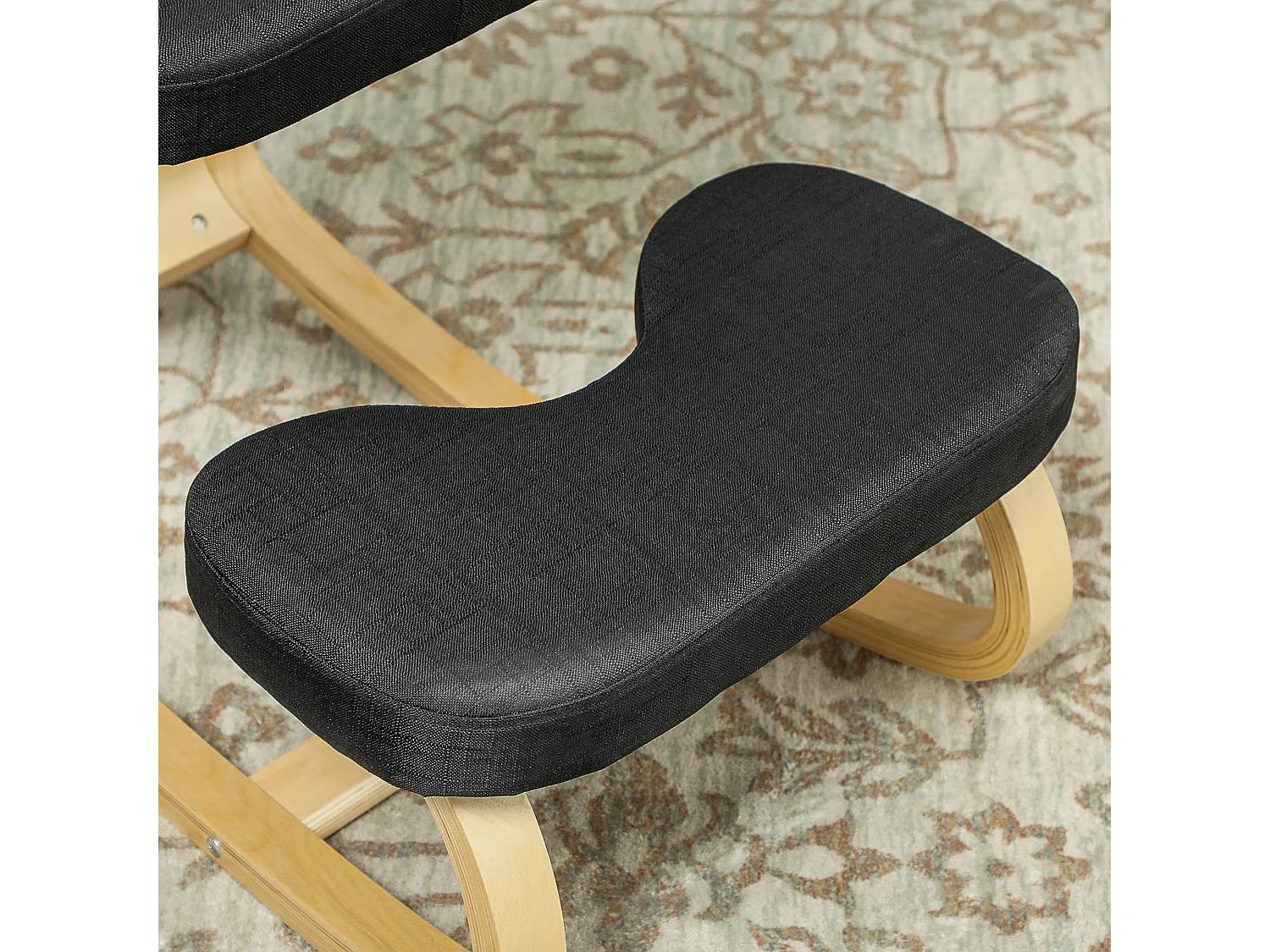 Sedia inginocchiatoio dondolante in tessuto effetto lino legno nero