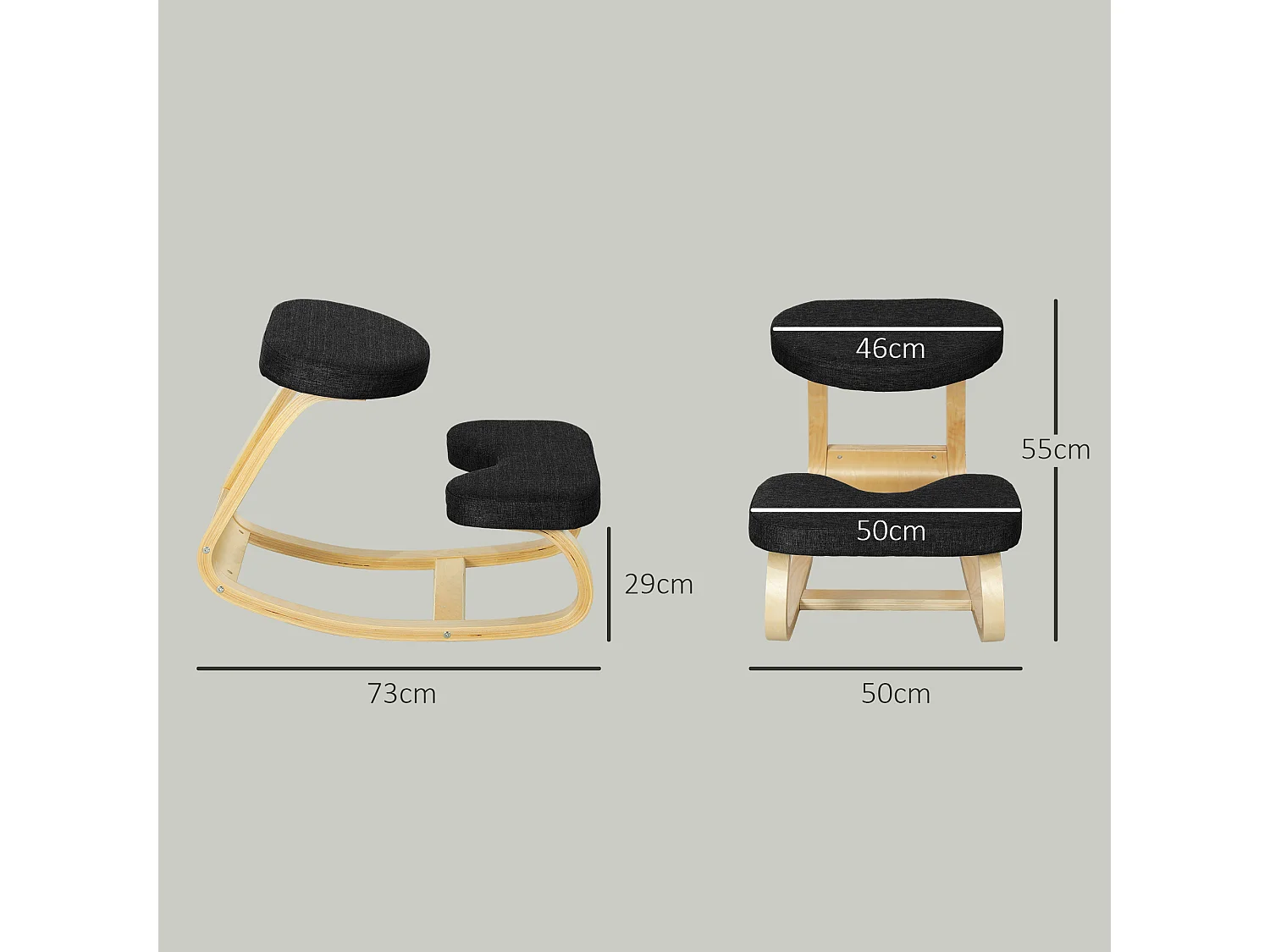 Sedia inginocchiatoio dondolante in tessuto effetto lino legno nero