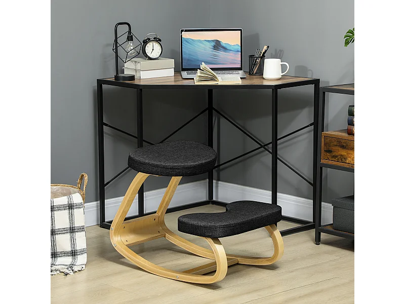 Sedia inginocchiatoio dondolante in tessuto effetto lino legno nero