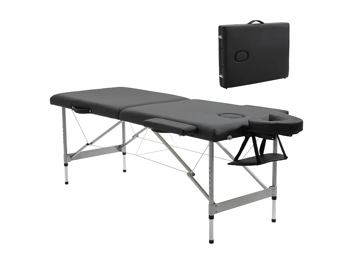 Lettino per Massaggio Pieghevole con Seduta Imbottita Nero