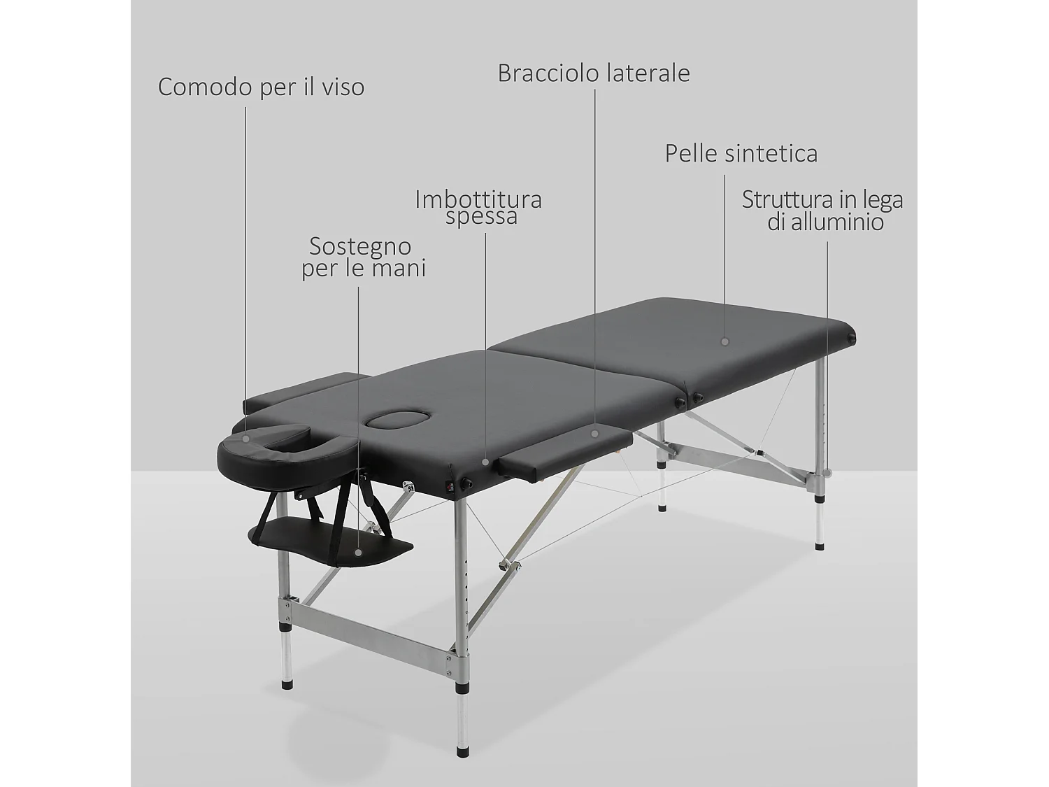 Lettino per Massaggio Pieghevole con Seduta Imbottita Nero