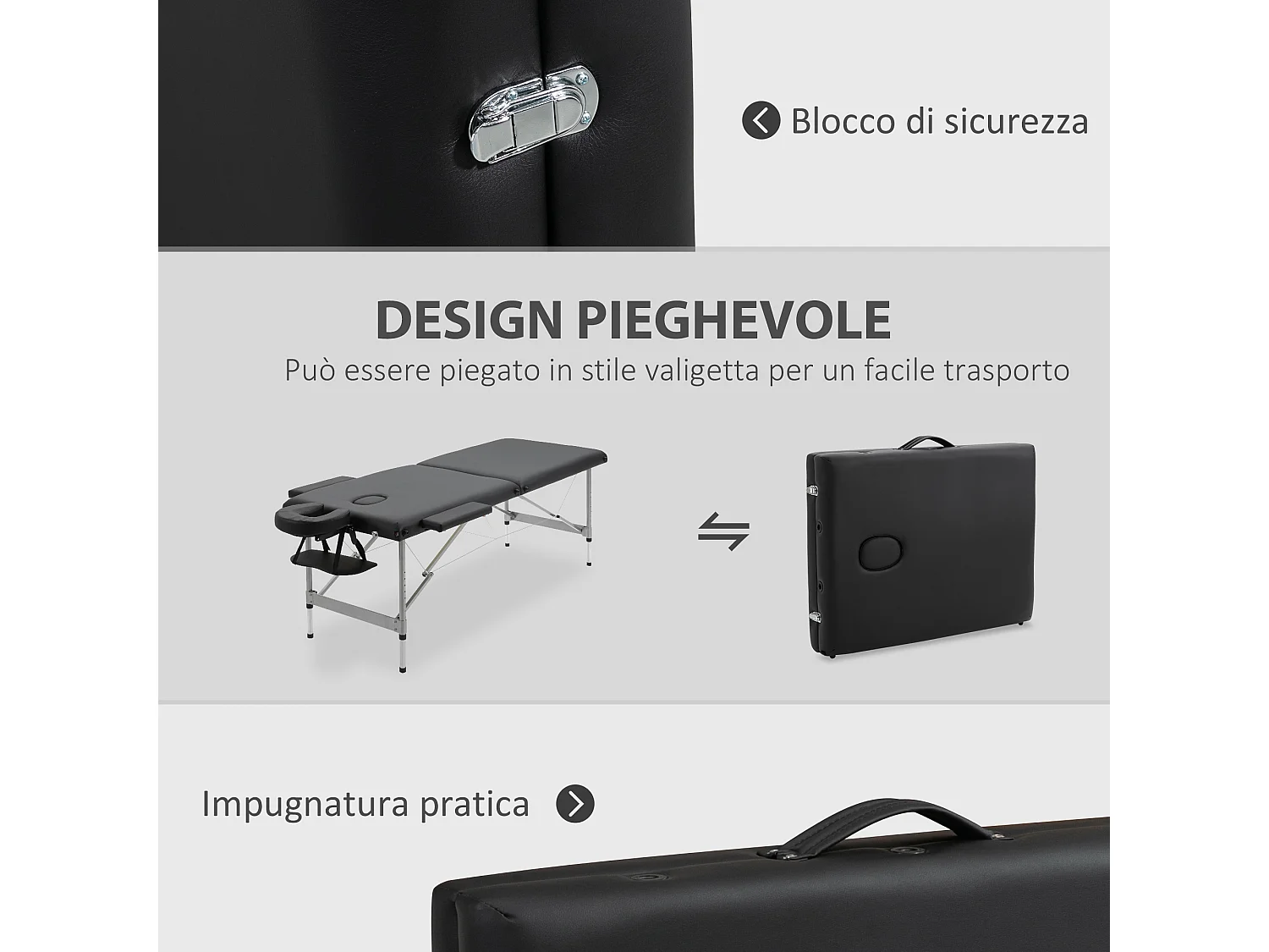 Lettino per Massaggio Pieghevole con Seduta Imbottita Nero