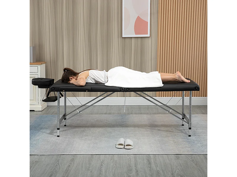 Lettino per Massaggio Pieghevole con Seduta Imbottita Nero