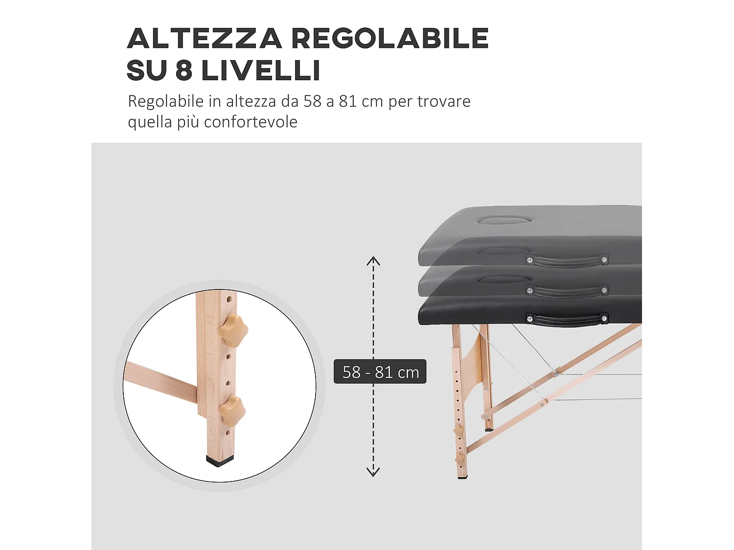 Lettino per massaggio portatile ad altezza regolabile nero