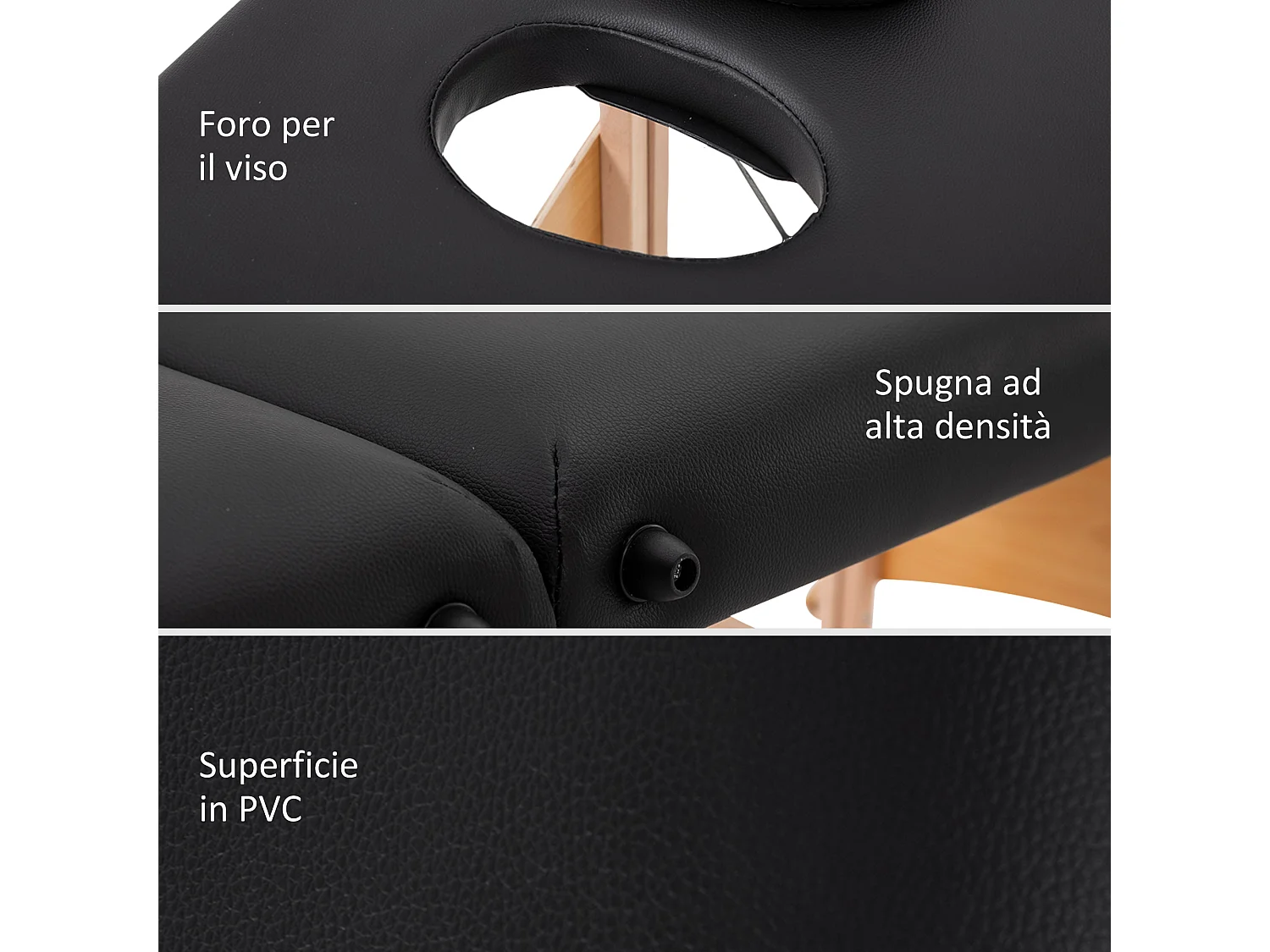 Lettino per massaggio portatile ad altezza regolabile nero