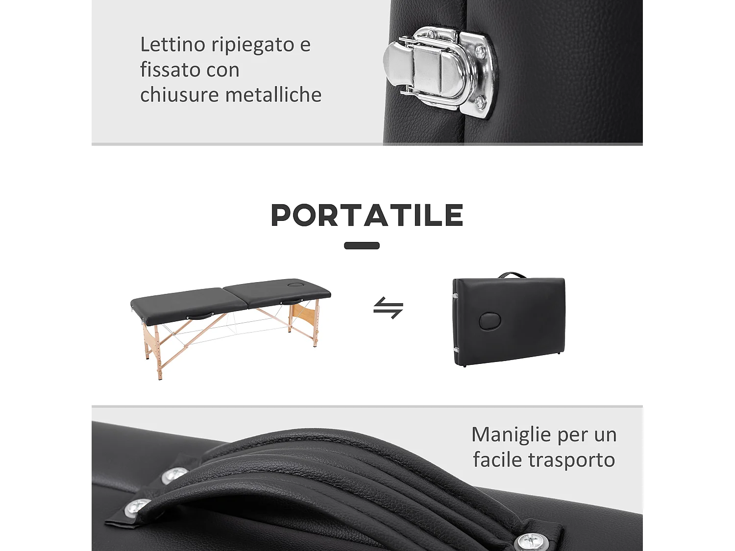 Lettino per massaggio portatile ad altezza regolabile nero