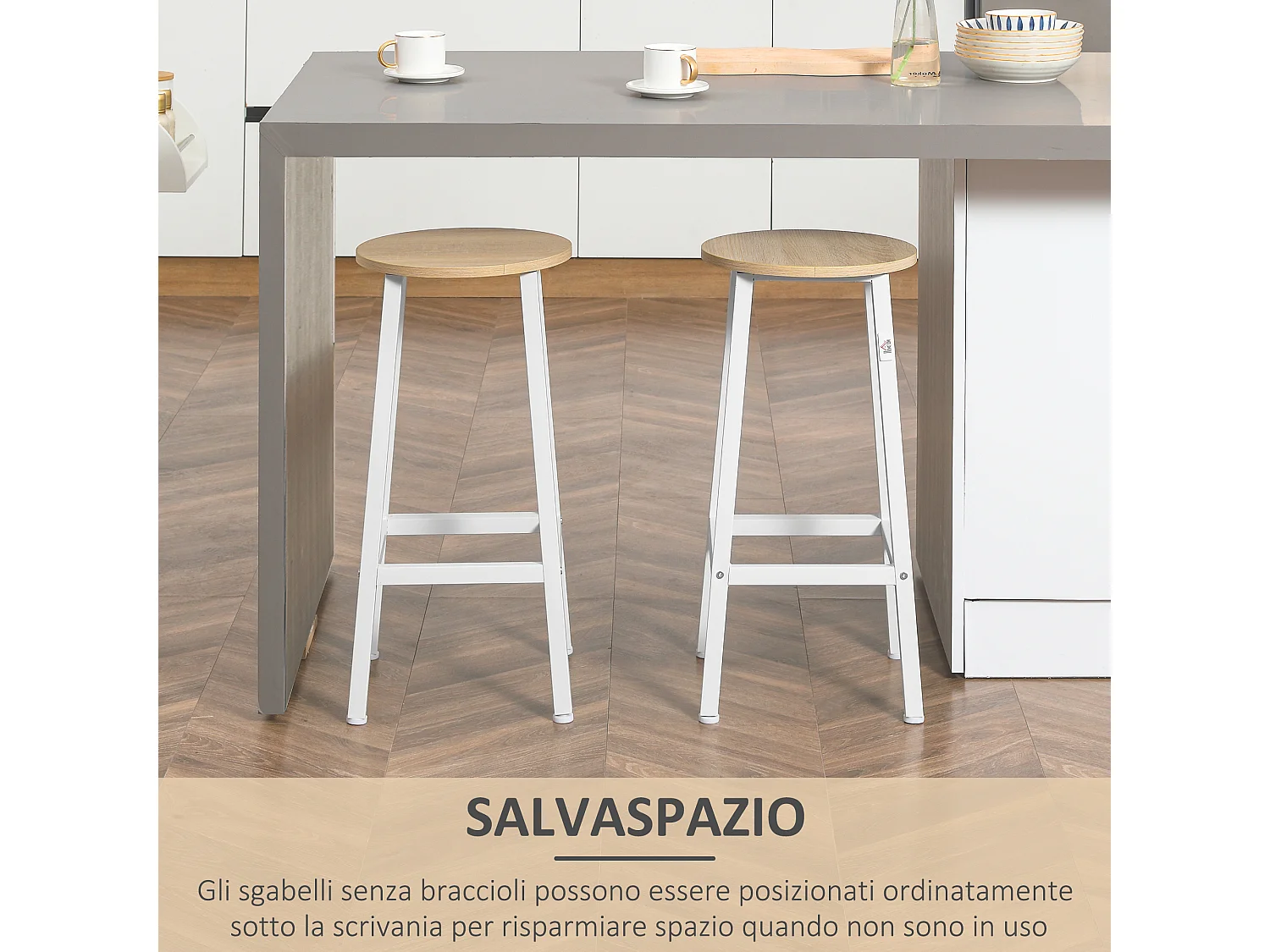 Set 2 sgabelli da bar con poggiapiedi e piano d'appoggio liscio