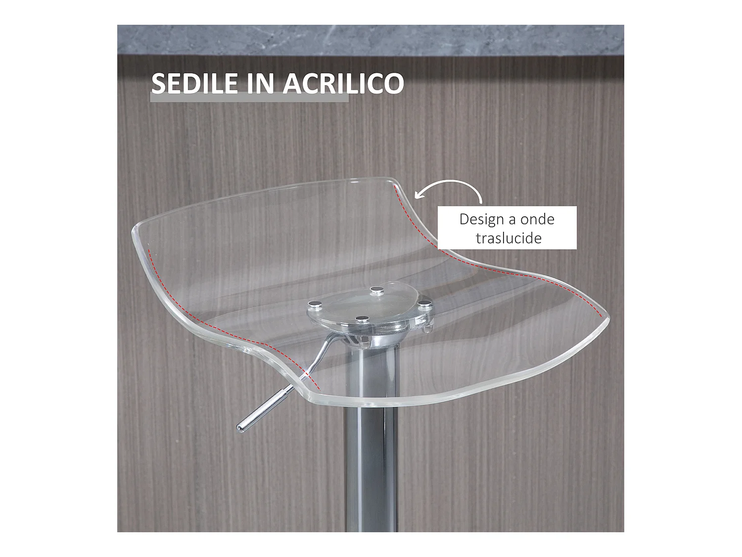 Set 2 sgabelli da bar girevoli con altezza regolabile trasparenti