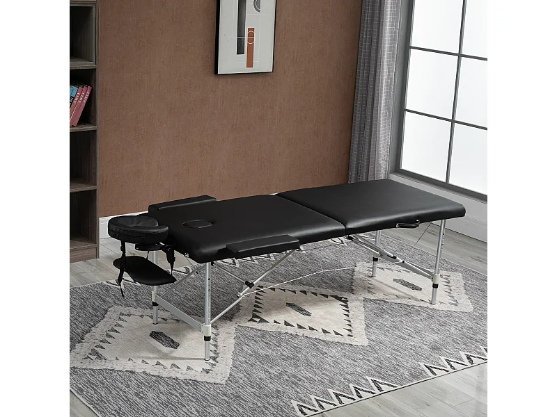 Lettino Massaggio Pieghevole Professionale Altezza Regolabile, Nero