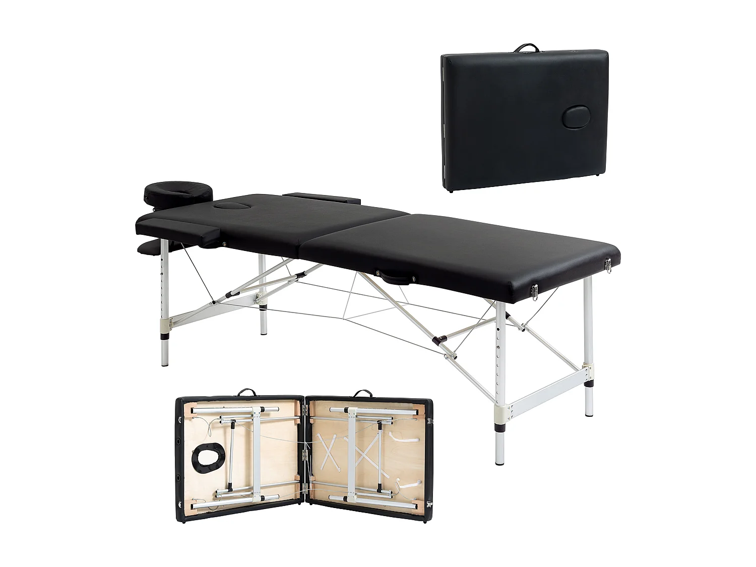 Lettino Massaggio Pieghevole Professionale Altezza Regolabile, Nero