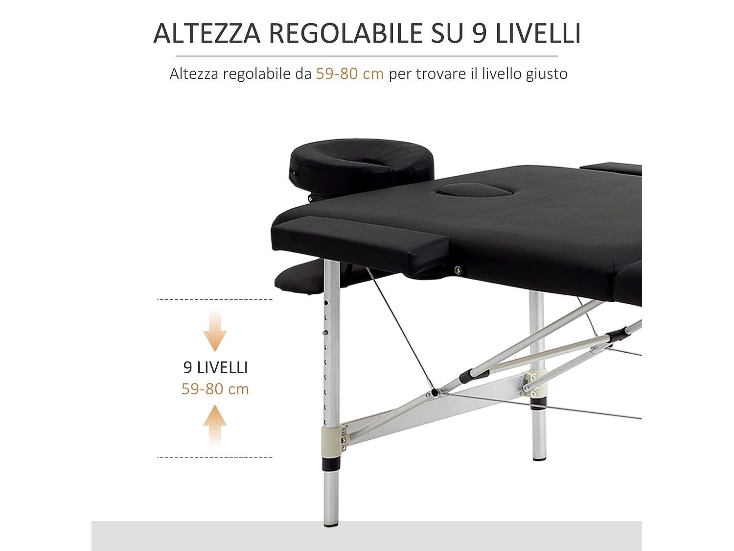 Lettino Massaggio Pieghevole Professionale Altezza Regolabile, Nero