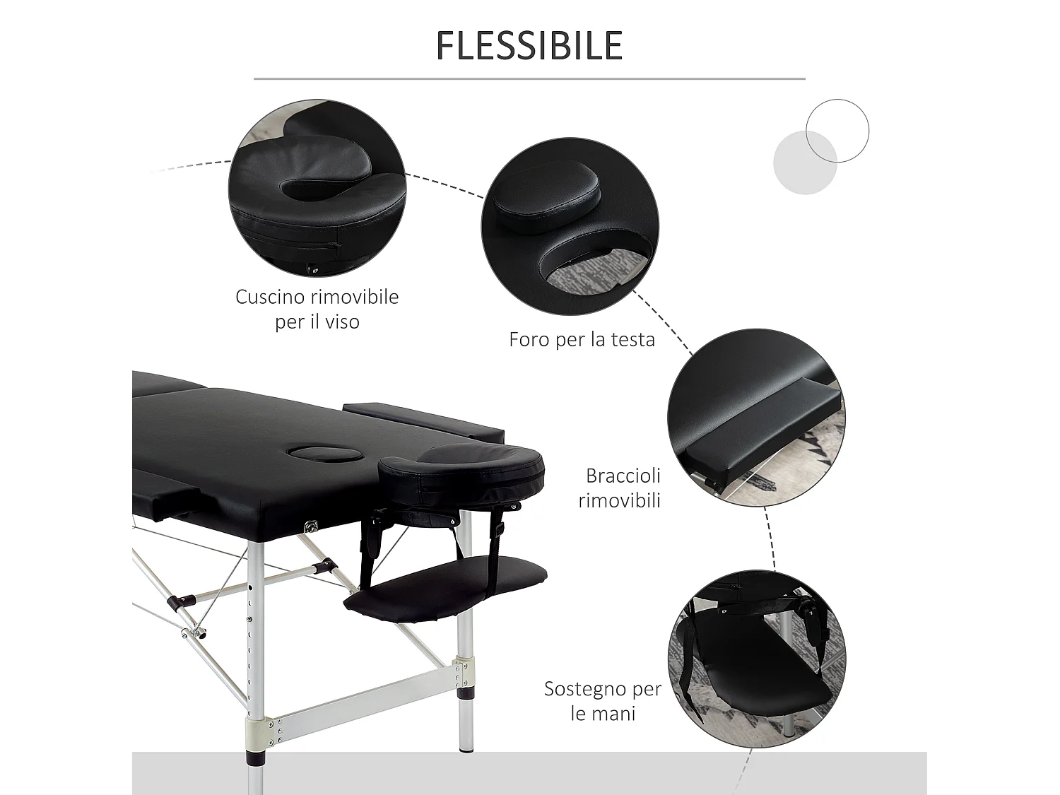 Lettino Massaggio Pieghevole Professionale Altezza Regolabile, Nero