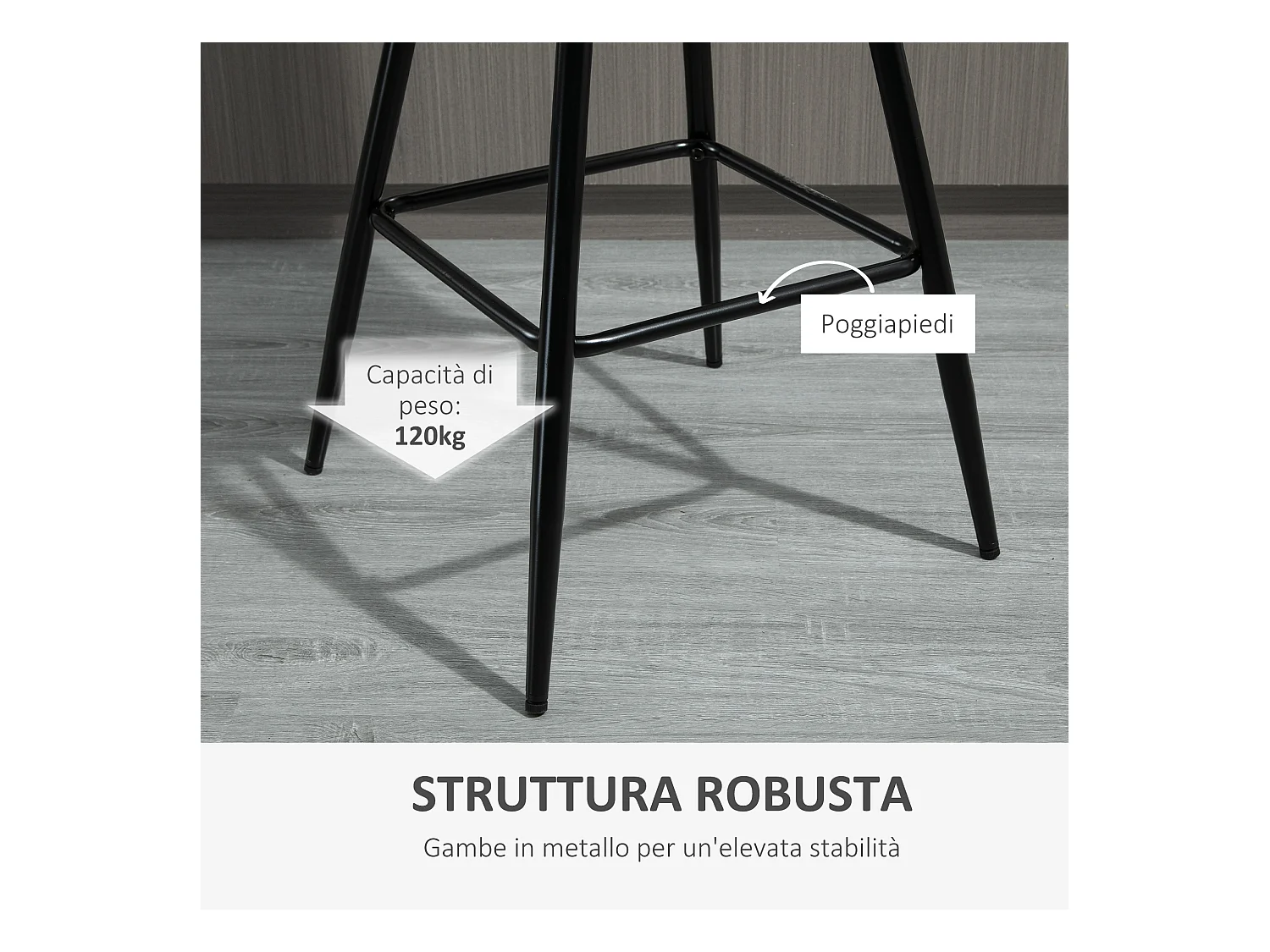 Set 2 sgabelli da bar nordico rivestimento velluto metallo grigio