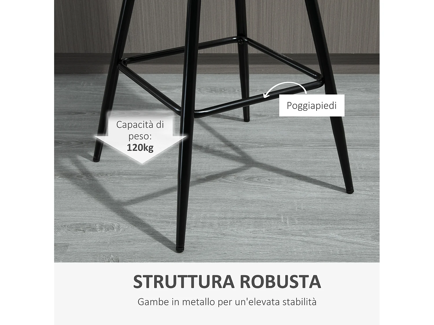 Set 2 sgabelli da bar nordico rivestimento velluto metallo grigio