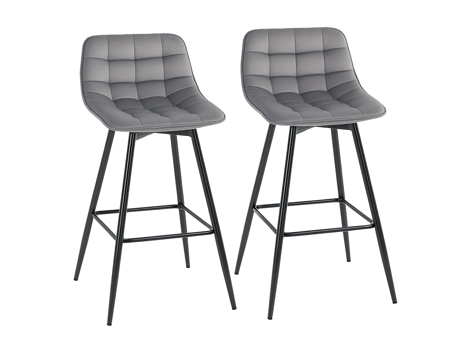 Set 2 sgabelli da bar nordico rivestimento velluto metallo grigio