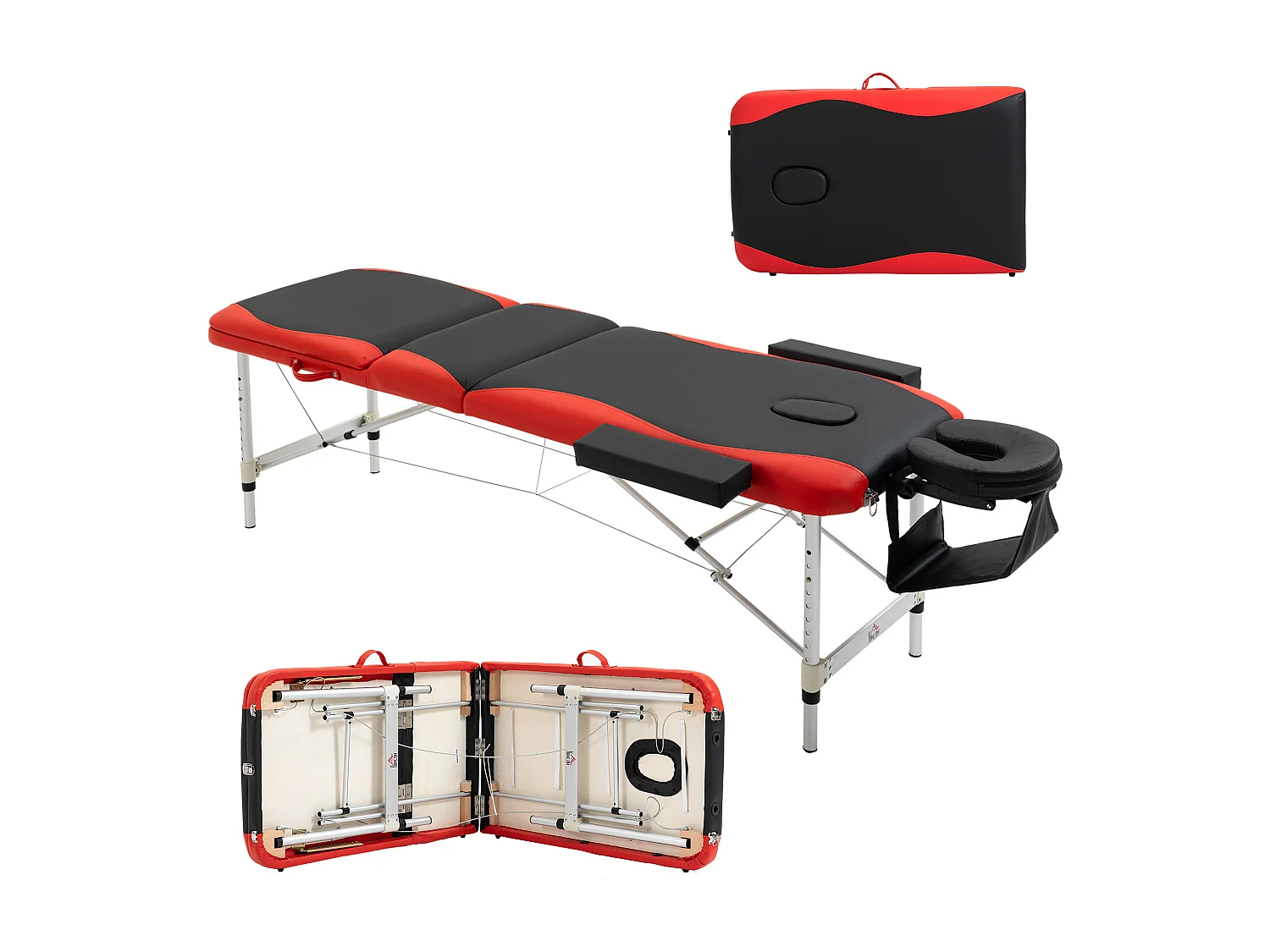 Lettino da massaggio pieghevole ad altezza regolabile, nero e rosso