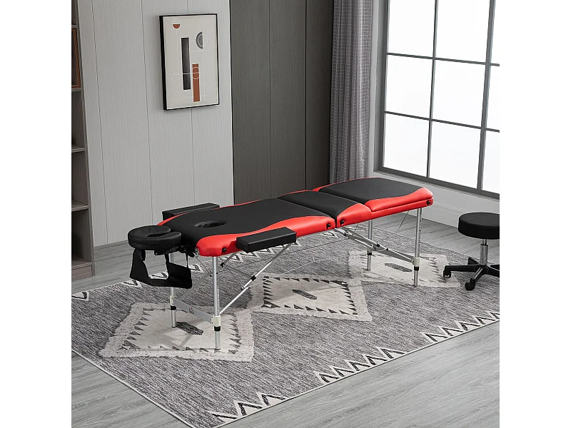 Lettino da massaggio pieghevole ad altezza regolabile, nero e rosso