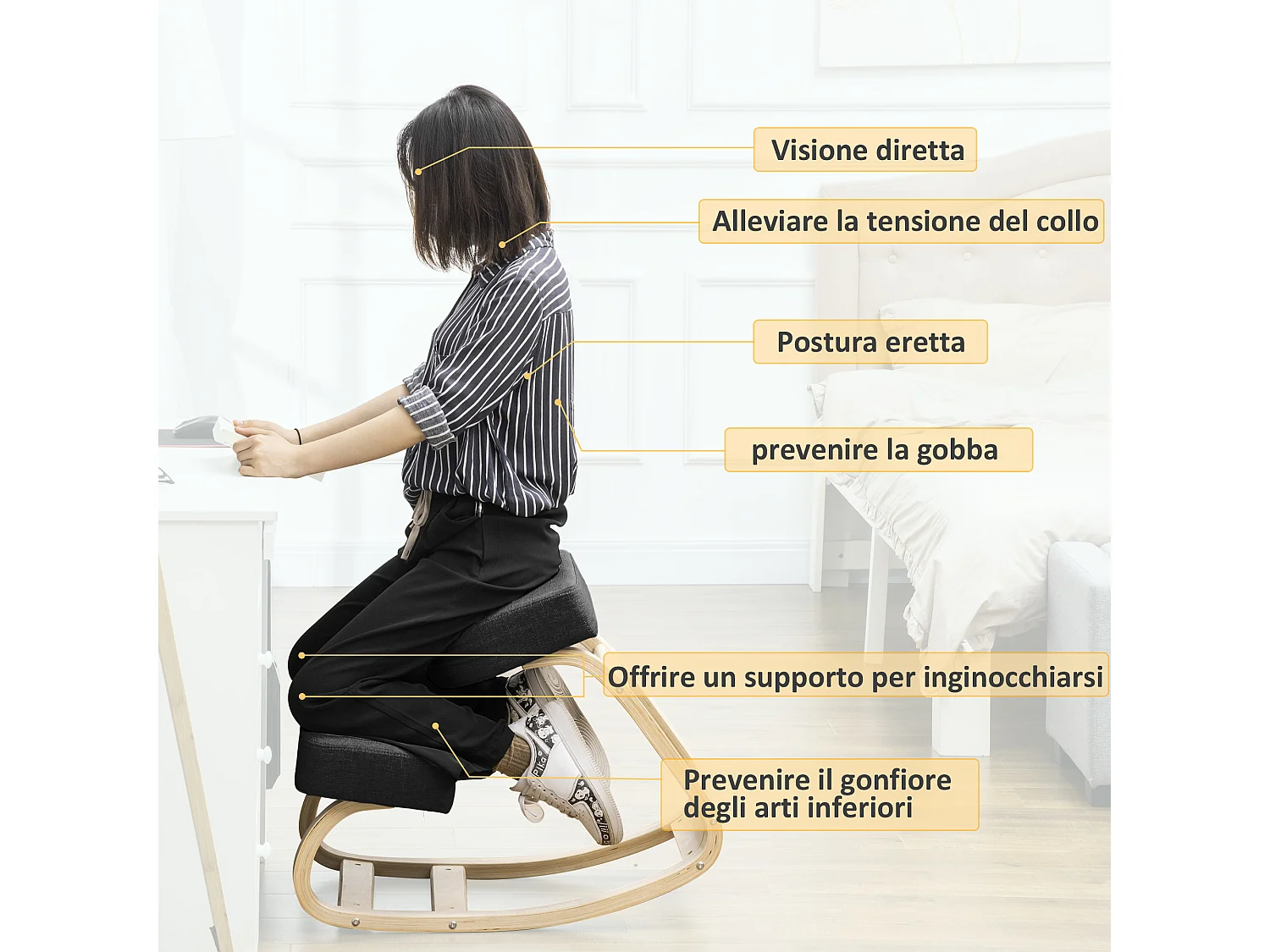 Sedia inginocchiatoio ergonomica con cuscino imbottito nero