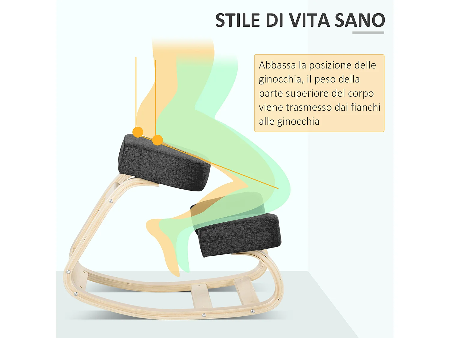 Sedia inginocchiatoio ergonomica con cuscino imbottito nero