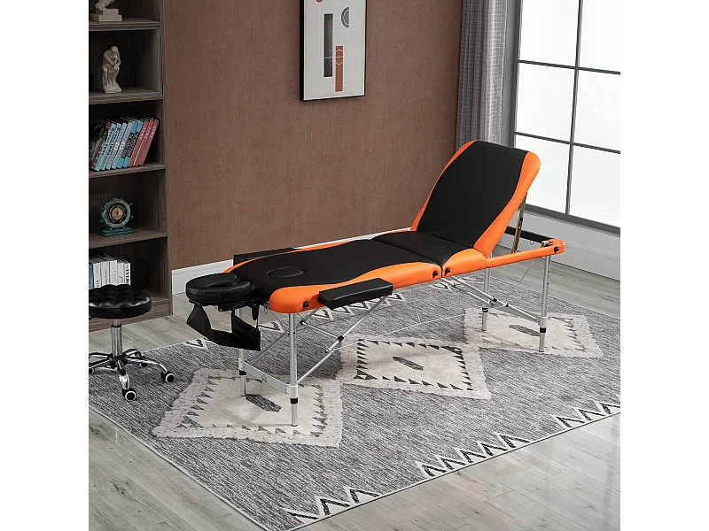 Lettino da massaggio pieghevole ad altezza regolabile, nero e arancione