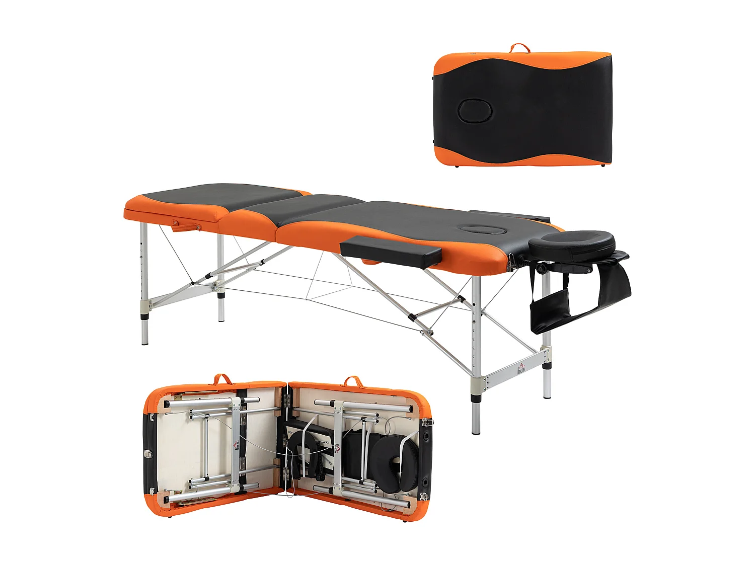 Lettino da massaggio pieghevole ad altezza regolabile, nero e arancione