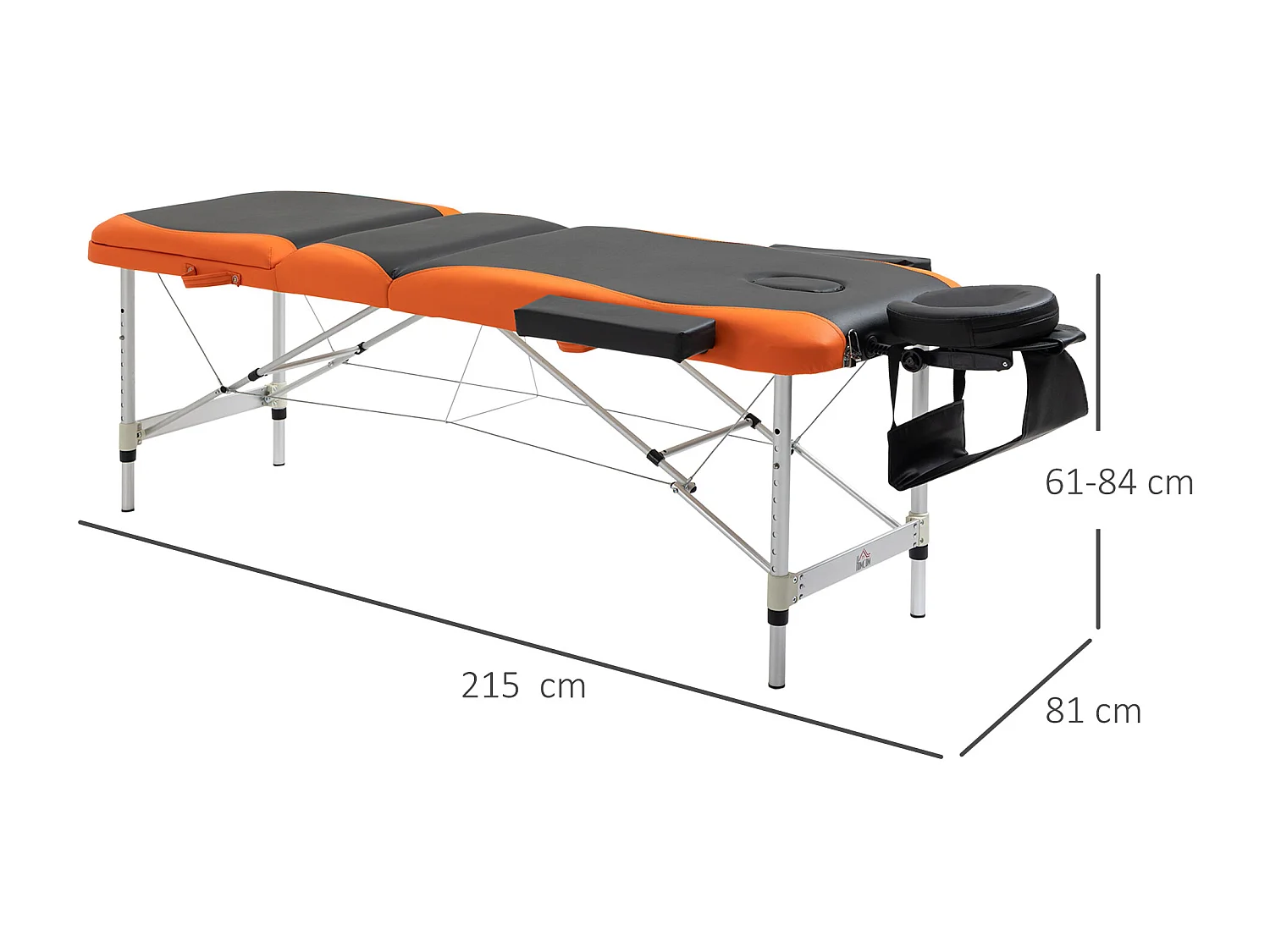 Lettino da massaggio pieghevole ad altezza regolabile, nero e arancione