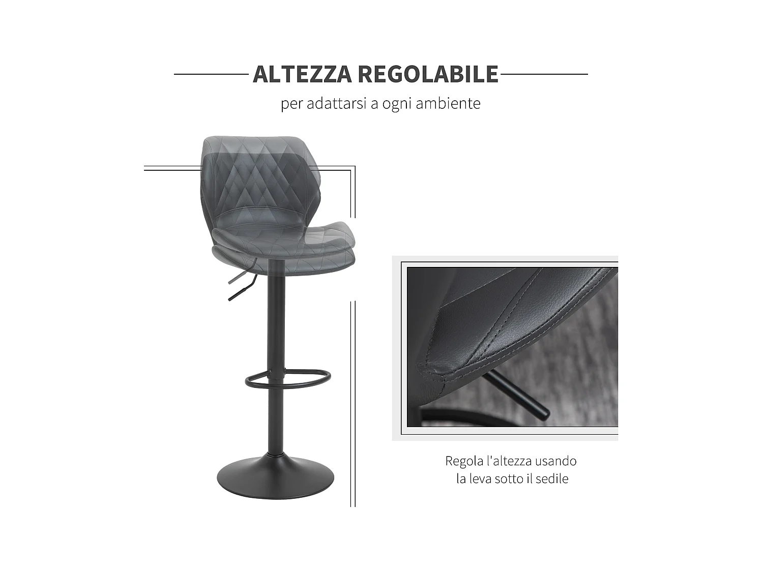 Set 2 sgabelli da bar in similpelle con altezza regolabile