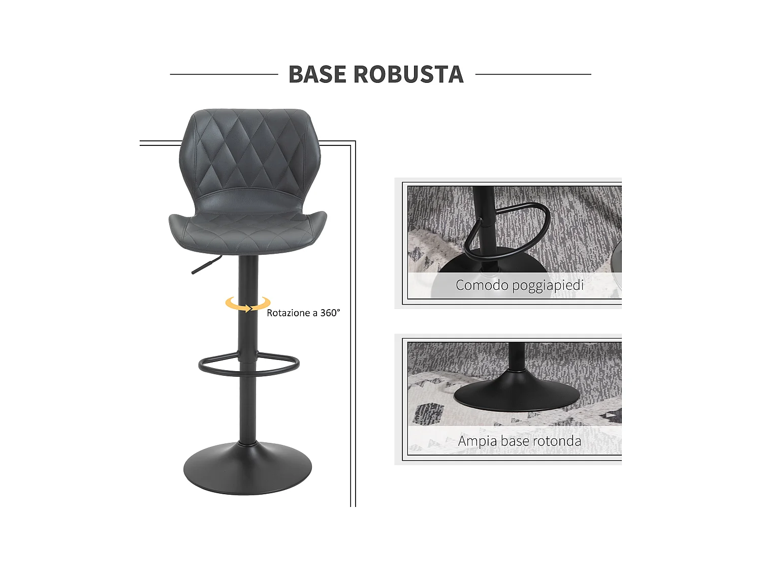 Set 2 sgabelli da bar in similpelle con altezza regolabile