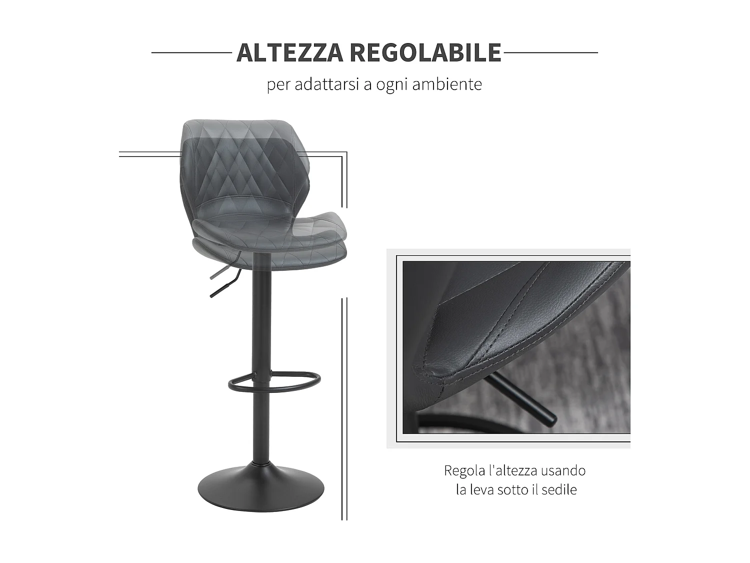 Set 2 sgabelli da bar in similpelle con altezza regolabile