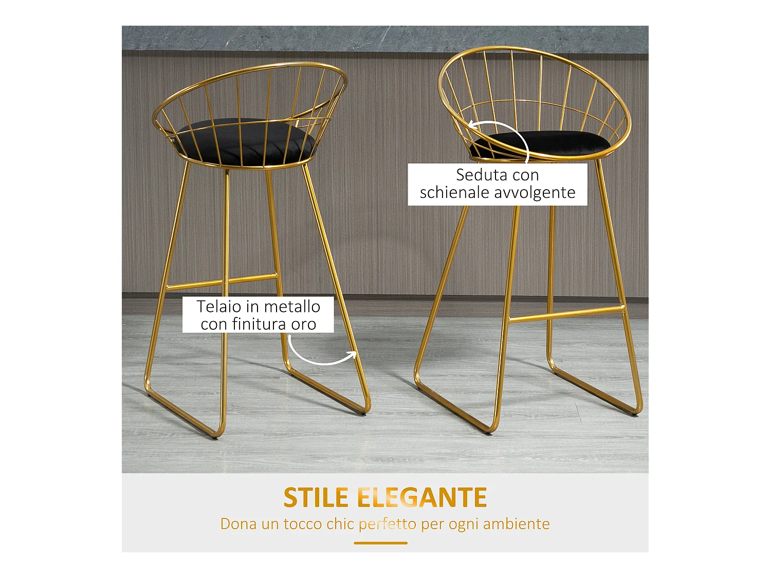 Set 2 sgabelli da bar in metallo con poggiapiedi e cuscino nero