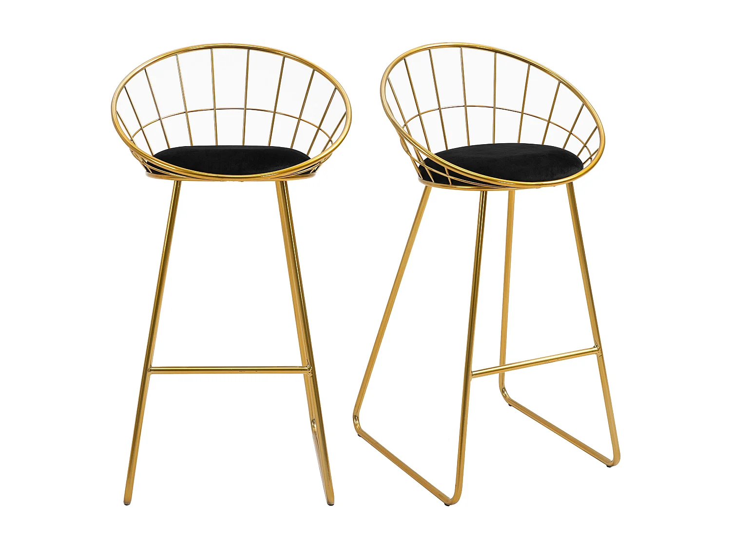 Set 2 sgabelli da bar in metallo con poggiapiedi e cuscino nero