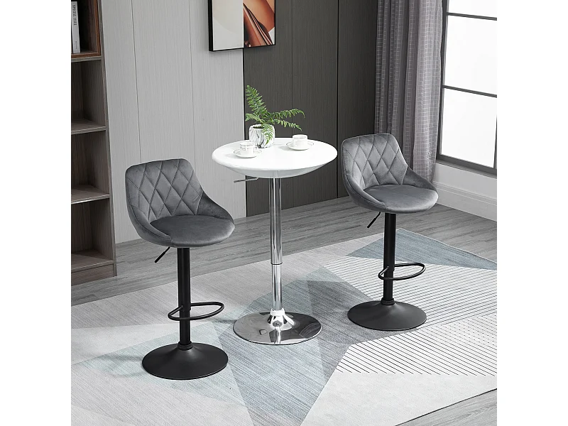 Set Sgabelli da Bar Girevoli Velluto Grigio Altezza Regolabile