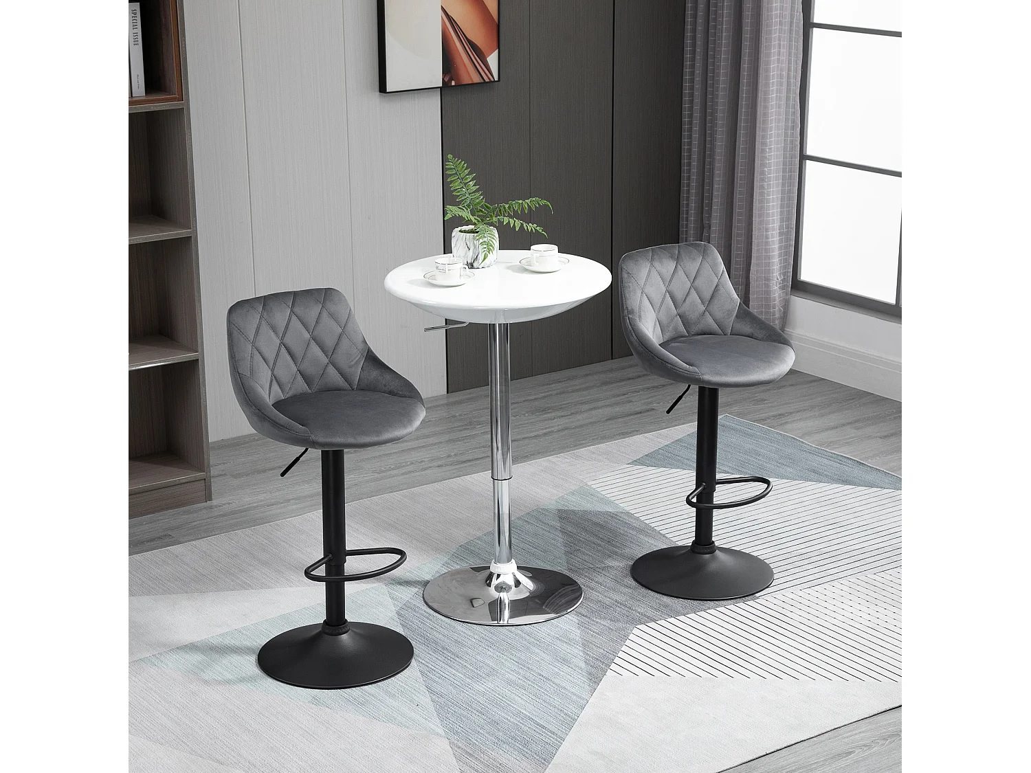 Set Sgabelli da Bar Girevoli Velluto Grigio Altezza Regolabile