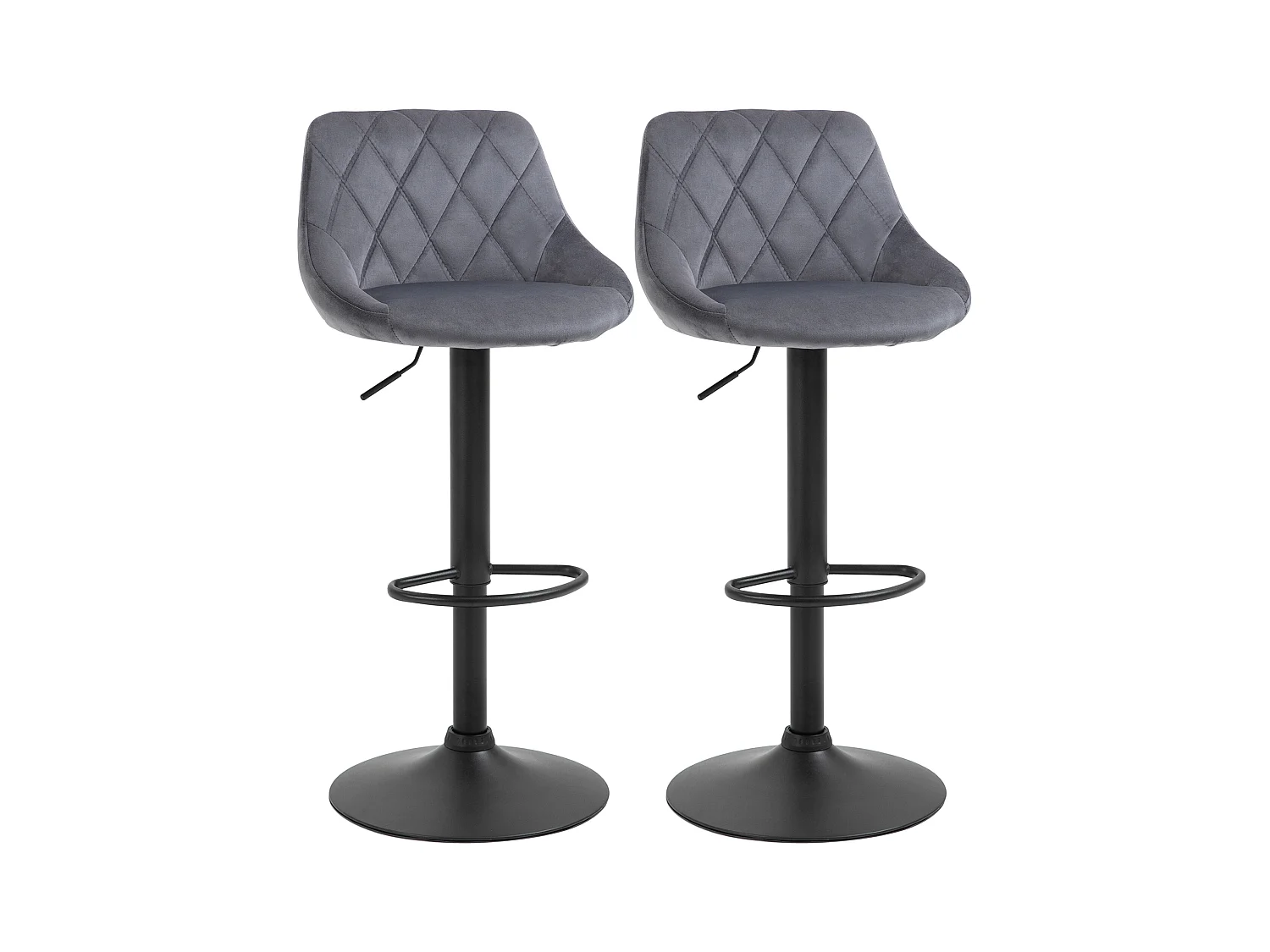 Set Sgabelli da Bar Girevoli Velluto Grigio Altezza Regolabile