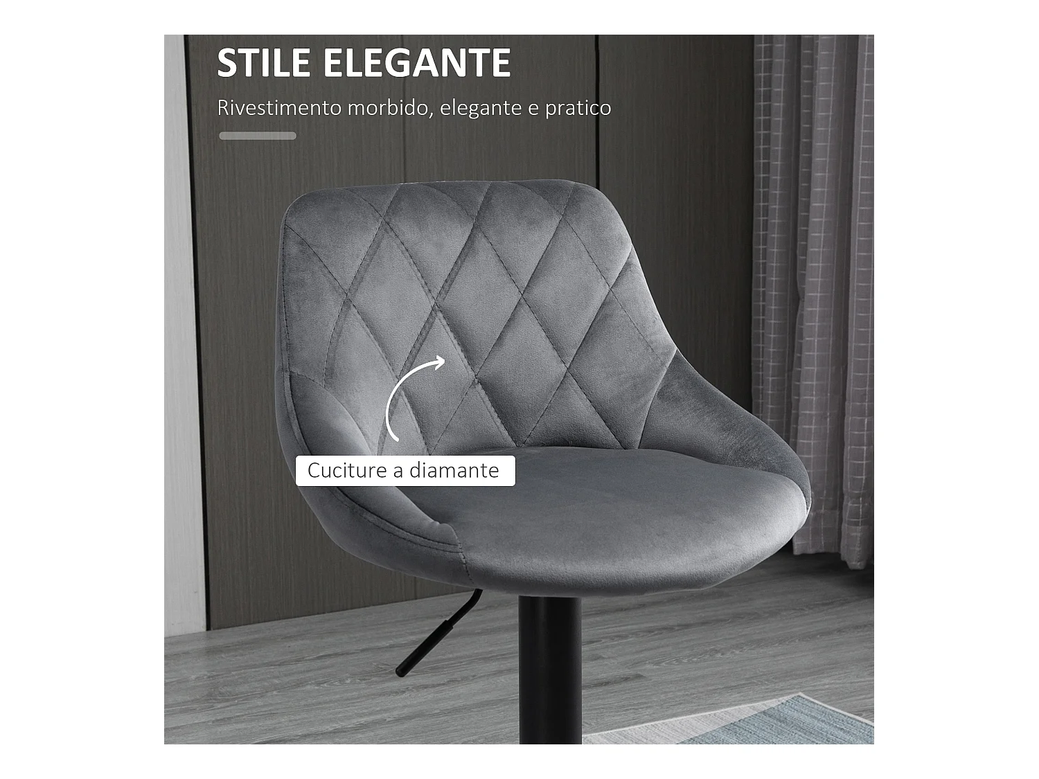 Set Sgabelli da Bar Girevoli Velluto Grigio Altezza Regolabile