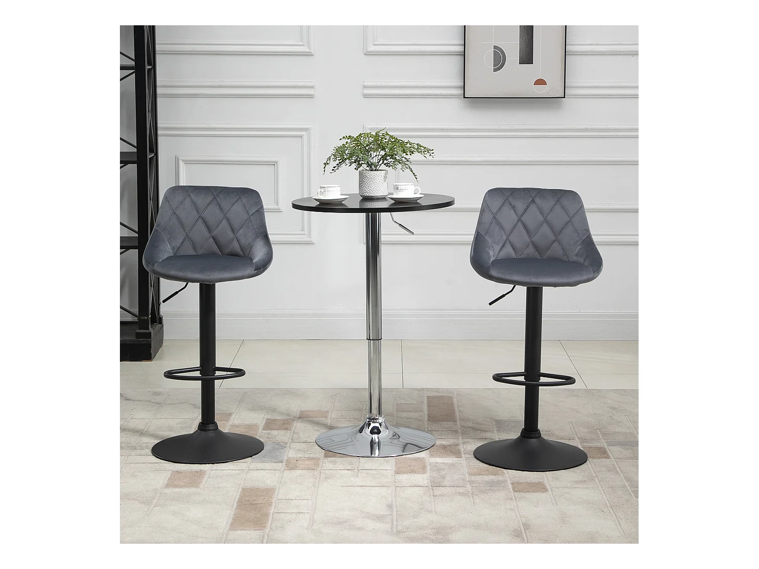 Set Sgabelli da Bar Girevoli Velluto Grigio Altezza Regolabile