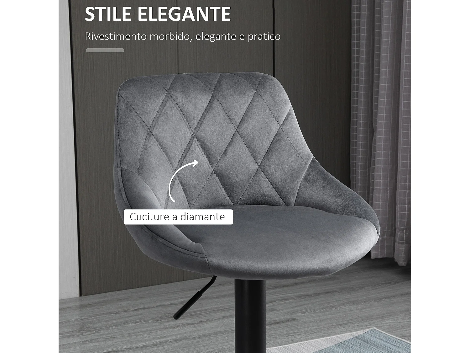 Set Sgabelli da Bar Girevoli Velluto Grigio Altezza Regolabile