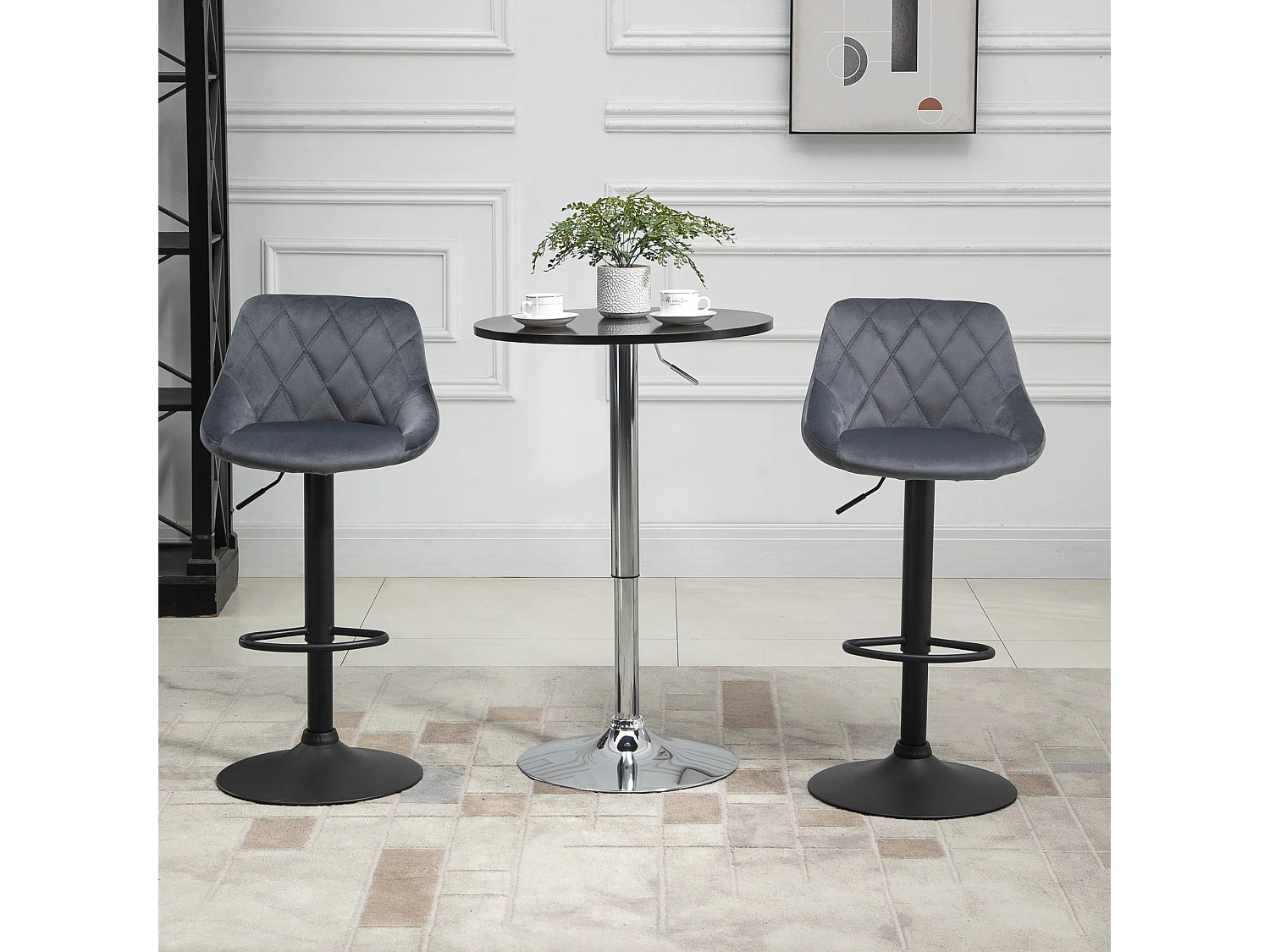 Set Sgabelli da Bar Girevoli Velluto Grigio Altezza Regolabile