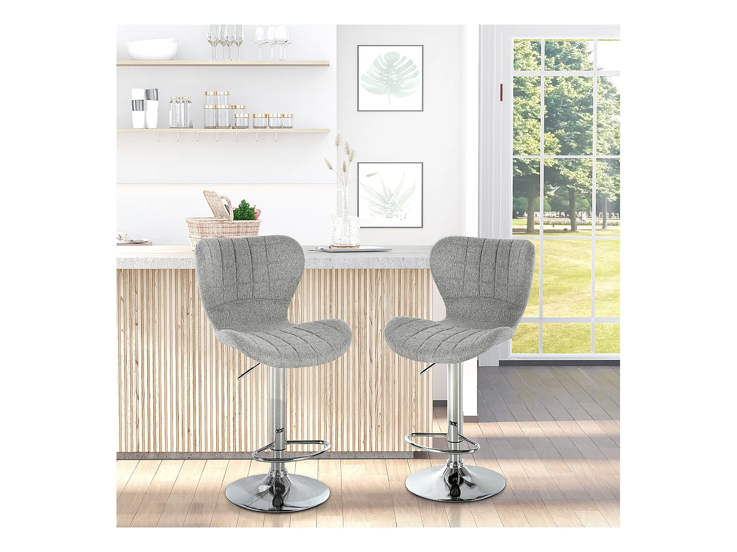 Set 2 sgabelli da bar con altezza regolabile e schienale grigio