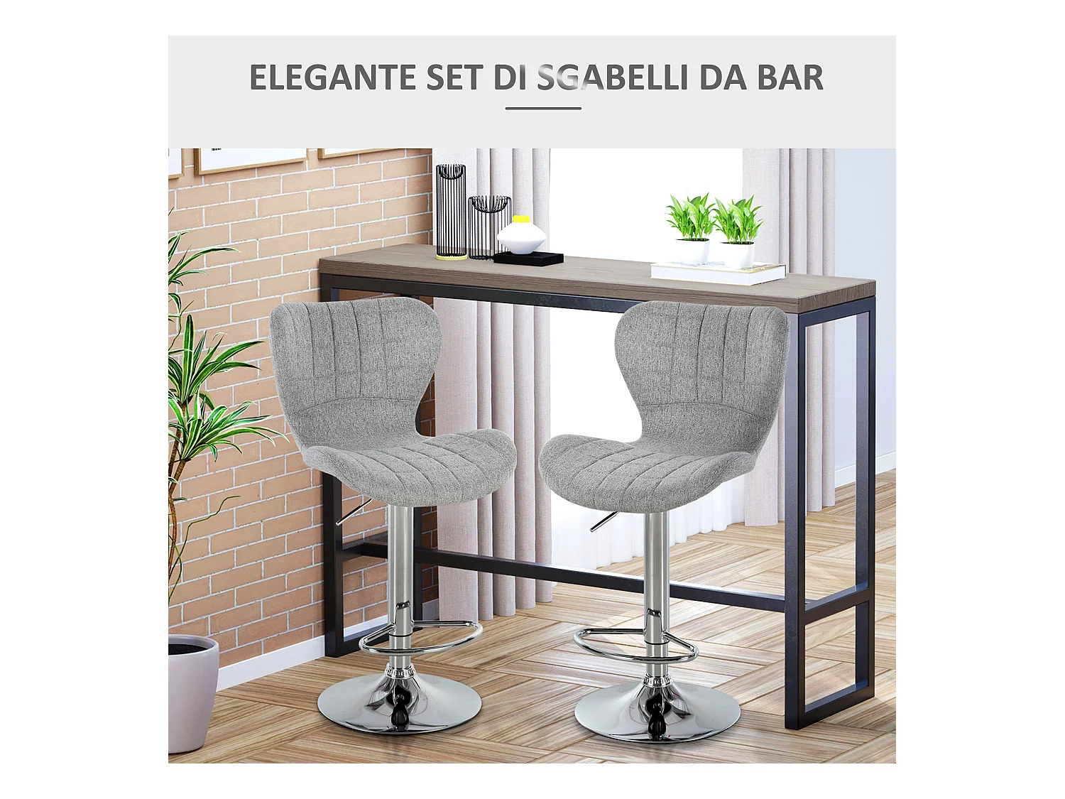 Set 2 sgabelli da bar con altezza regolabile e schienale grigio
