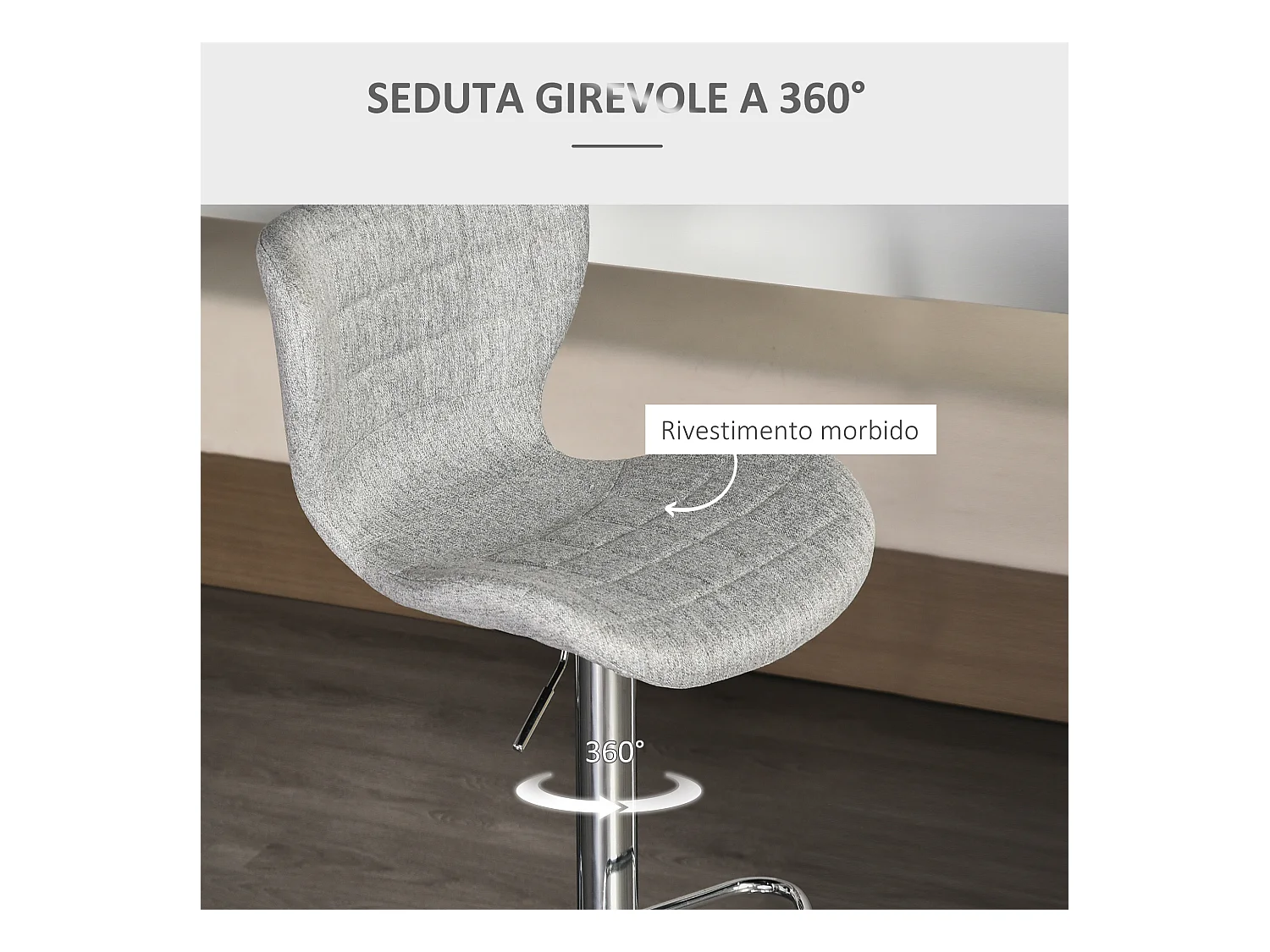 Set 2 sgabelli da bar con altezza regolabile e schienale grigio